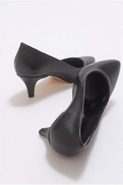 Zoe3 Style Kadın Siyah Cilt Stiletto PTRA Şık Deri Topuklu Ayakkabı