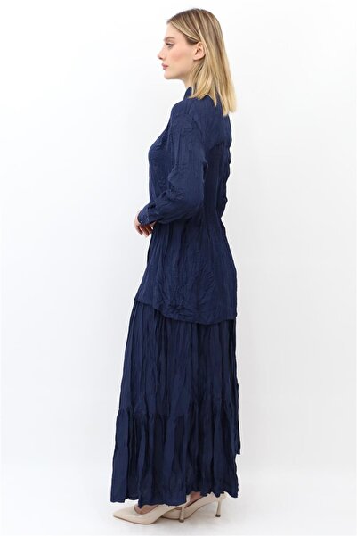 Yaqa Krinkıl Kumaş Cindrella Gömlek - Lacivert