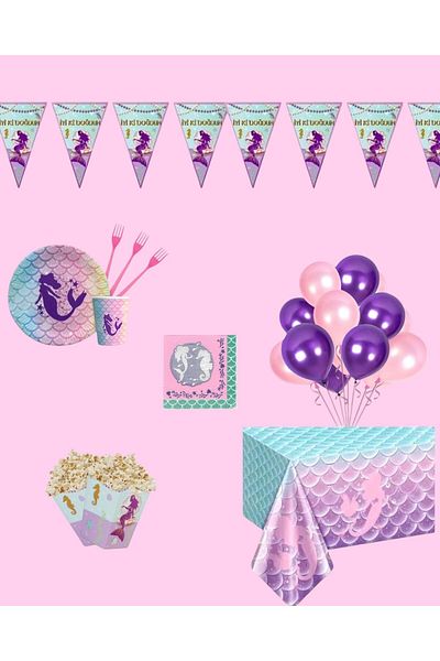 Evabrite Mermaid Birthday Party Set - Girl's Birthday Ornaments for 8 People
