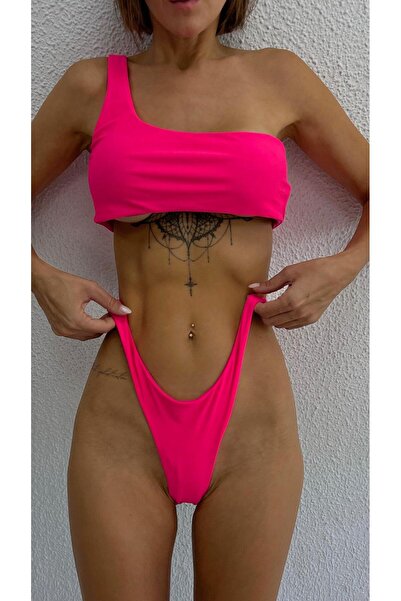 Bikini Mayokini Dünyası Bikini retro neon cu un singur umăr - roz