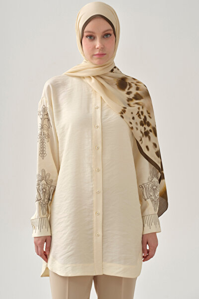 Tuğba Kollar Nakışlı Tunik - Ekru