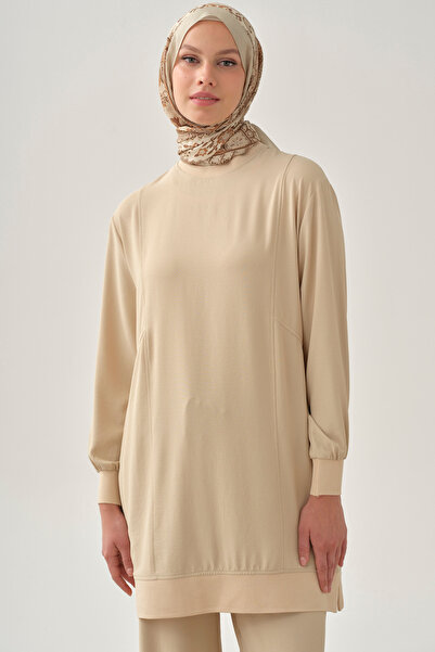 Tuğba Kesik Detaylı Ribanalı Tunik - Bej