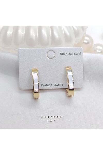 CHICMOON STORE Steel Gold Color Oval Pearlescent Earrings