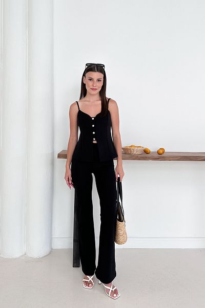 MOZENA Button Detail Vest and Pants Double Suit with Strap