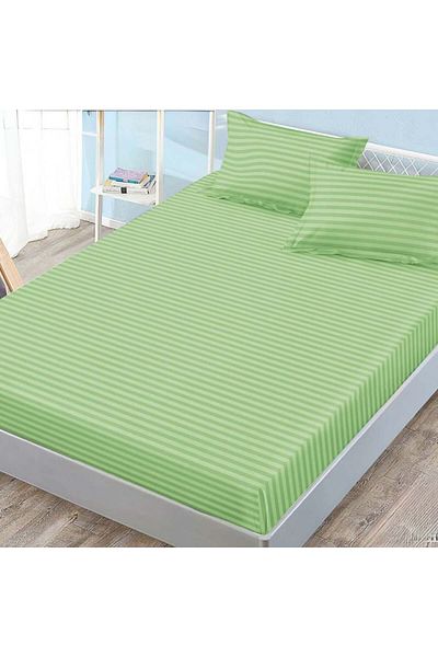 CASA Fitted Bed Sheet with Elastic, Damask 180x200 cm + Two Pillowcases 50x70 cm, Green
