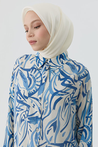 Tuğba Düşük Kollu Desenli Tunik - İndigo