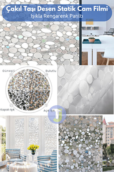 Technojet Statik Buzlu Desenli Cam Kaplama Filmi Duşa Kabin Ofis Balkon Dekorasyon Folyo 60cmx100cm