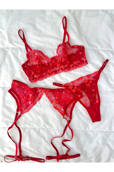 Feruzdesign Lovely Red Underwire Garter Set