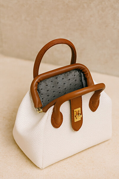 Nova Lyneza White Mini Hand and Shoulder Bag with Tan Detail
