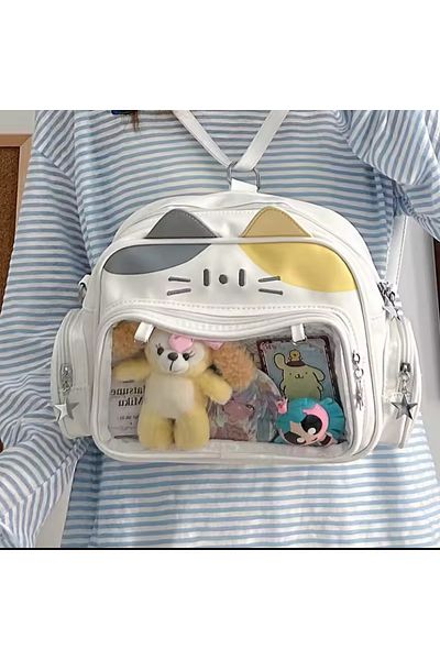 synshop Hello Kitty Cinnamoroll Backpack Shoulder Handbag with Cat Ears Korean Y2K Luxury Leather Women Teenage Girls Children