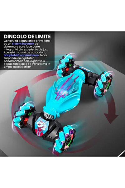 Full Abundance Dazzing Twisted RC Stunt Car with Gesture Sensor, 4WD, LED - Turquoise