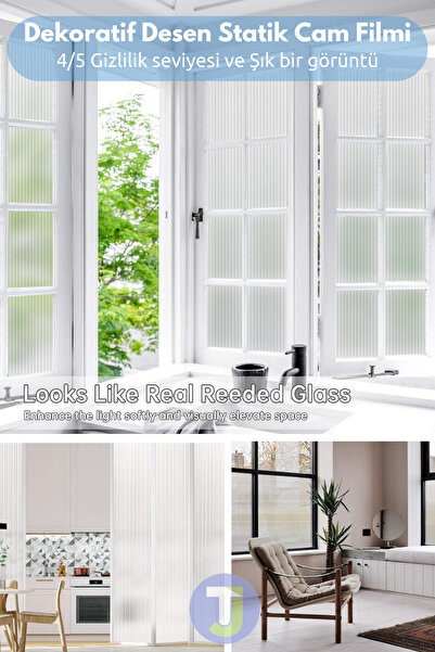 Technojet Statik Buzlu Desenli Cam Kaplama Filmi Duşa Kabin Ofis Balkon Dekorasyon Folyo 60cmx100cm