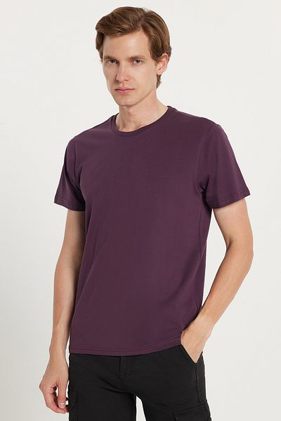 Tudors Unisex Slim Fit Slim Fit 100% βαμβακερό μαλακό μωβ μπλουζάκι με λαιμόκοψη