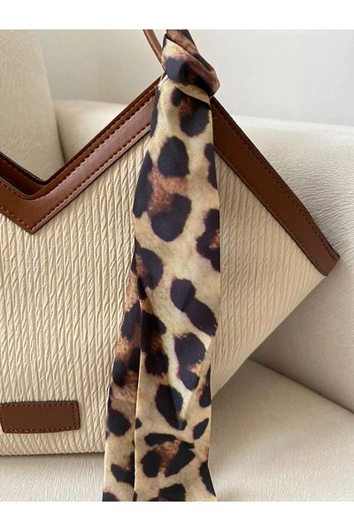 Mercan Stores Women's Linen Zippered Scarf Detailed Shoulder Strap Bag