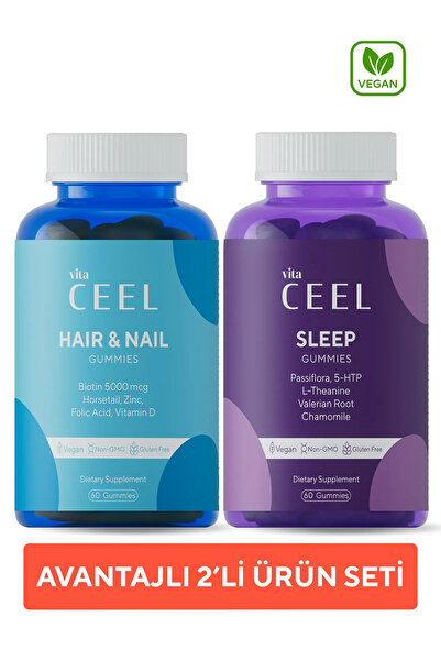 VitaCeel 2'li Saç&Tırnak Vitamini ve Uyku Vitamini Gummy Vegan Çiğnenebilir Vitamin