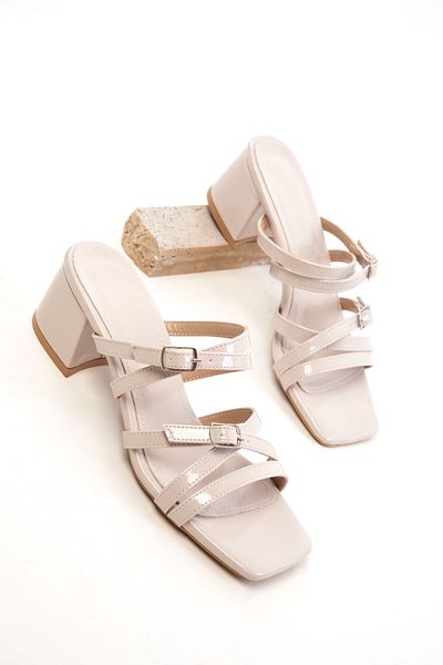 SOHO Beige Patent Leather Women's Classic Heeled Shoes 20769