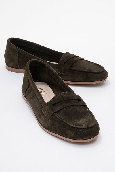 LuviShoes F02 Зелени велурени дамски мокасини от естествена кожа