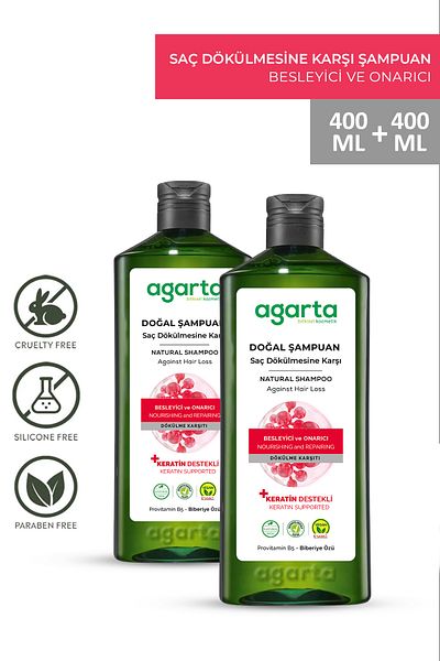 Agarta 2 Pieces of Unsalted Shampoo Containing Herbal Rosemary Against Hair Loss 400 ml