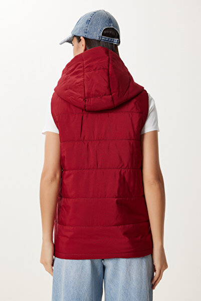 Happiness İstanbul Women's Burgundy Hooded Inflatable Vest Qa00005