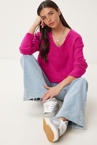 Happiness İstanbul Women's Dark Pink V-Neck Knitwear Sweater Za00063