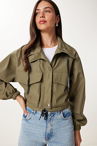 Happiness İstanbul Women's Khaki Seasonal Bomber Coat Mx00243