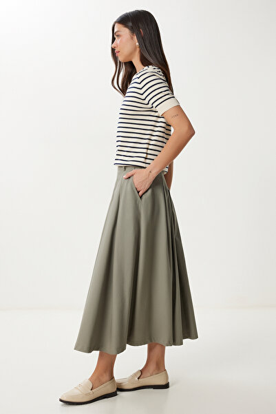 Happiness İstanbul Women's Dark Green Pocketed Gabardine Flared Skirt Gp00026