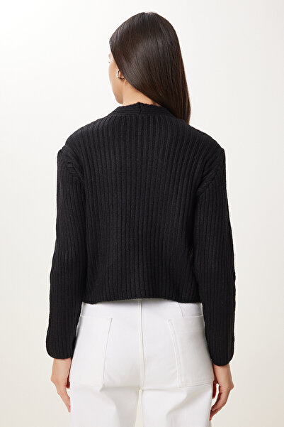 Happiness İstanbul Pulover de damă negru cu detalii încrucișate DP00269