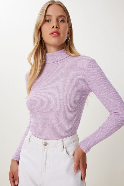 Happiness İstanbul Women's Lilac Turtleneck Ribbed Knitwear Sweater Ub00423