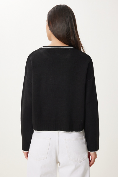 Happiness İstanbul Pulover tricot de bază negru pentru femei PF00010