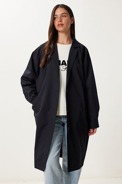 Happiness İstanbul Women's Black Oversize Woven Trench Coat Fg00054