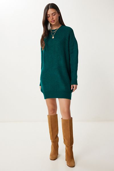 Happiness İstanbul Women Emerald Green Oversize Long Basic Knitwear Sweatshirt BV00099