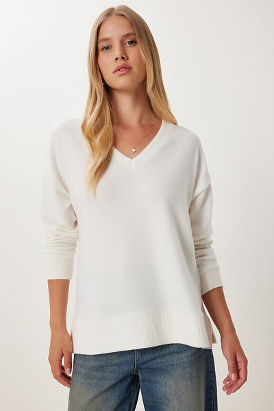 Happiness İstanbul Women's Ecru Soft Textured Basic Knitwear Sweater Ub00419