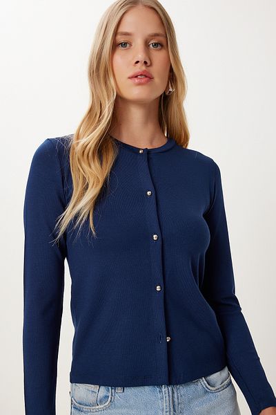 Happiness İstanbul Women's Navy Blue Basic Seasonal Knitwear Cardigan Ub00417