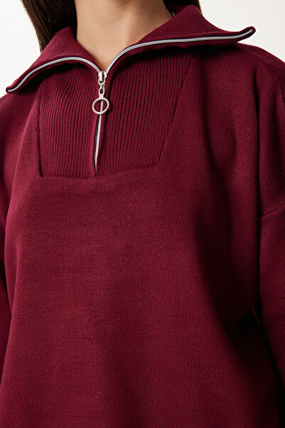 Happiness İstanbul Women's Burgundy Knitwear Sweater Skirt Set Pf00113