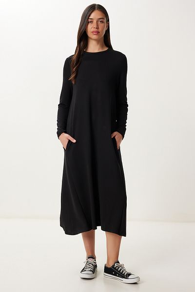 Happiness İstanbul Women's Black Basic Pocket Flexible Knitted Dress Dz00131