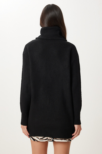 Happiness İstanbul Pulover negru pentru damă cu gât roscat ER00052