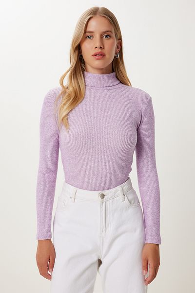 Happiness İstanbul Women's Lilac Turtleneck Ribbed Knitwear Sweater Ub00423