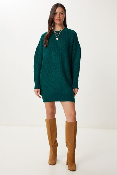 Happiness İstanbul Women Emerald Green Oversize Long Basic Knitwear Sweatshirt BV00099
