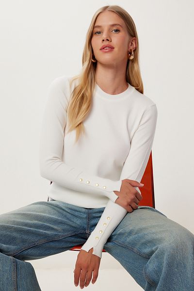 Happiness İstanbul Women's Bone Basic Knitwear Sweater Mx00249