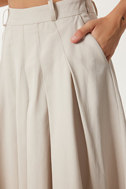 Happiness İstanbul Women's Stone Pocket Gabardine Flared Skirt Gp00026