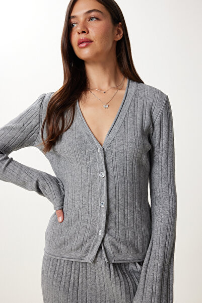 Happiness İstanbul Women's Smoked Mini Knitwear Skirt Cardigan Suit Yy00248