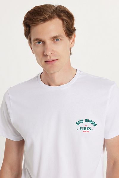 Tudors Ανδρικό T-shirt Slim Fit Slim Fit 100% βαμβακερό τυπωμένο λευκό μπλουζάκι με λαιμόκοψη