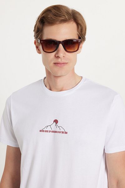 Tudors Ανδρικό T-shirt Slim Fit Slim Fit 100% βαμβακερό τυπωμένο λευκό μπλουζάκι με λαιμόκοψη