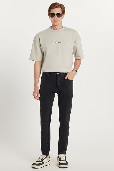 Tudors Ανδρικό Slim Fit Washed Grinding Stretchy ίσιο τζιν με κωνικό μαύρο παντελόνι