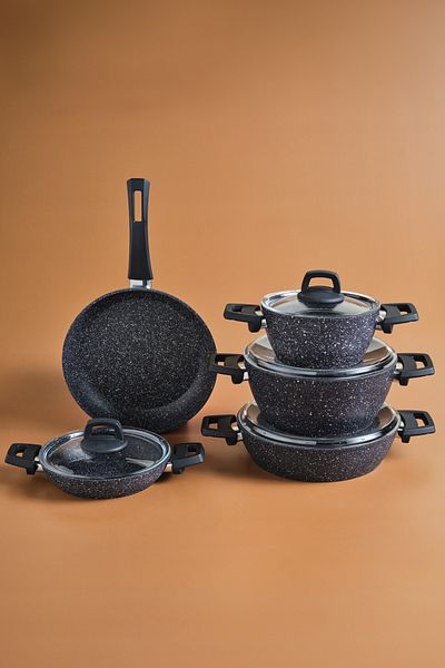 Karaca Bio Granite Blue Stone 9 Piece Pot and Pan Set