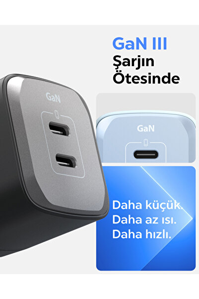 Spigen 35W USB-C 2 Port Mini Hızlı Şarj Aleti Samsung PPS / Isı Düşürücü GaN III Akım Korumalı - ACH05147