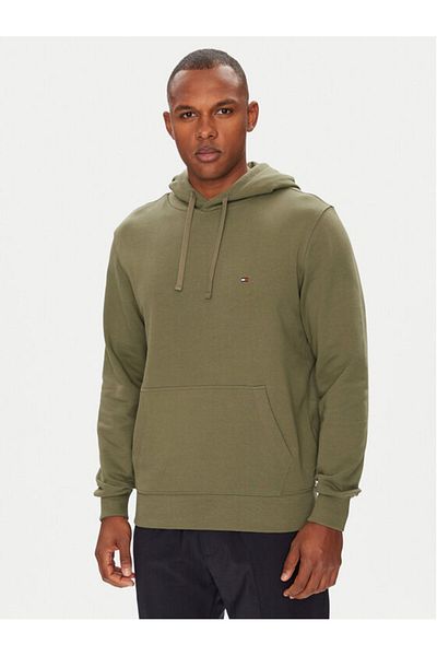 Tommy Hilfiger Ανδρικό φούτερ ESSENTIAL - Κεντημένο λογότυπο, κουκούλα, πράσινο