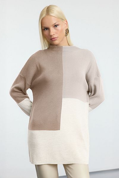 Trendyol Modest Πλεκτό πουλόβερ με γιακά με χρώμα βιζόν TCTAW22AK0054