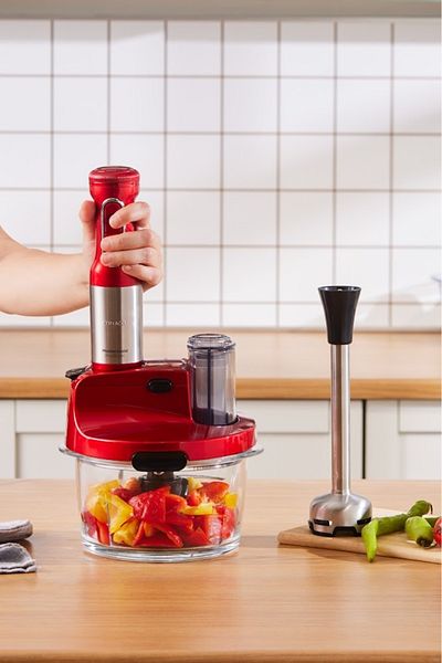 Karaca Mastermaid Prosteel Glas-Küchenmaschine, langer Standmixer, 6 Klingen, 2500 W, Kaiserrot
