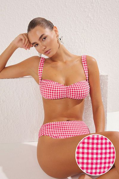 Trendyol Collection Σετ μπικίνι με μοτίβο Gingham Bralette με υφή κανονικό όμορφο σετ μπικίνι TBESS25BT00036